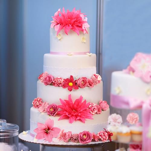 LACGO 48 PCS Artificial Flowers Heads Combo Rose Red Flowers Mix Silk Flowers Heads Pink Bulk for Craft Garland Graduation Cap Wedding Bridal Baby Shower Home Party Decoration DIY Cake Decor - color: Rose Red