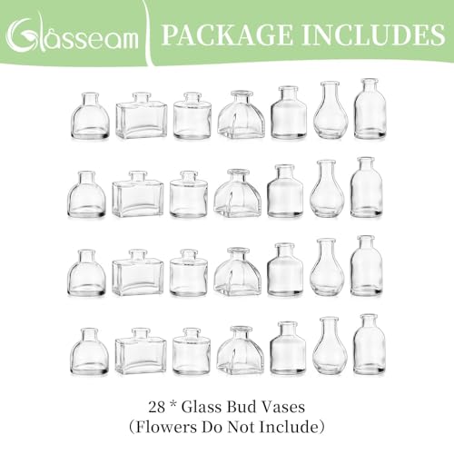 Glasseam Clear Glass Vases for Centerpieces: Mini Flower Vase Set 28Pcs Bud Vases in Bulk - Modern Small Vases for Home Room Wedding Party Dining Table Center Decor - size: 28Pcs-mini vases