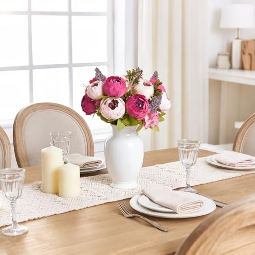 Mkono Peonies Artificial Flowers, 2 Packs 13 Stems Faux Peony Flowers Real Touch Fake Silk Bouquet for Arrangements Dining Table Centerpieces for Kitchen Bridal Wedding Party (2, Dark Pink) - color: Dark Pink