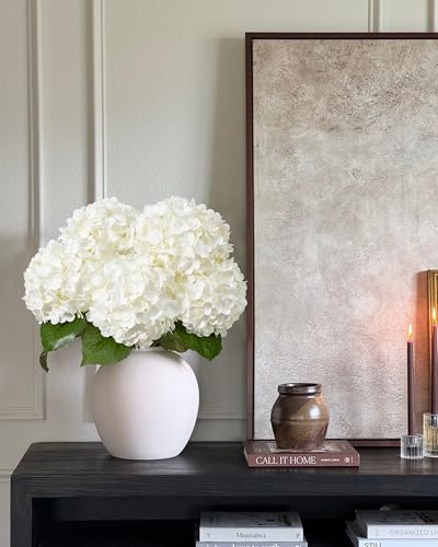 DuHouse 4Pcs Large Hydrangea Artificial Flowers,20 inch Latex Real Touch Hydrangeas Lifelike Hydrangea Flower for Home Wedding Bouquets Centerpieces Party Living Room Decoration(White) - color: White, size: 4pcs
