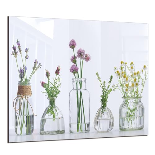 DAIFURONGE Tempered Glass Backsplash for Kitchen,Flowers and Vase,30"x24" | Behind Stove Back Splash Panel Protector, Easy to Clean, Kitchen Wall Decor,One Piece Oven and Range Backsplash - size: 30"L x 24"W