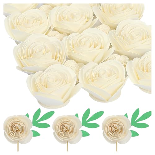 Mverse 3D Mini White Roses Artificial Flowers, Mini Paper Flowers Decorations for Custom Shadow Box Frame, Handmade Crafts DIY Gift (18 Pieces, Milky) - color: 05- Milky