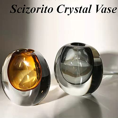Crystal Vase, Modern Decorative Vase, Minimalist Floral Vase, Light Luxury Style for Home Decor, Centerpiece, Office, Pampas Grass, Dried Flowers, Flowers and Buds (Amber) - color: Amber