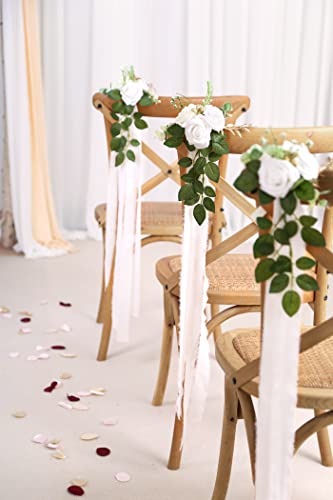 Wedding Aisle Decorations for Wedding Ceremony Set of 10 Pew Flowers for Church Chair Decorations Party Decor with Artificial Flowers Eucalyptus and Ribbons White - color: White