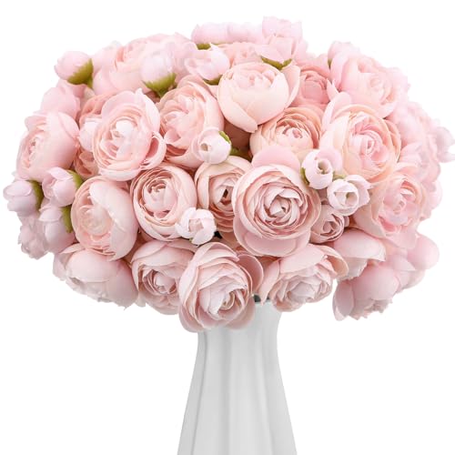 Giegxin 48 Pcs Ranunculus Artificial Flower,Real to Lifelike Peonies Artificial Flower Silk Faux DIY Bouquet for Wedding Bridal Shower Valentine Centerpieces Arrangements Home Decorations(Pink) - color: Pink