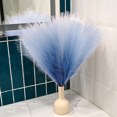 6 PCS Faux Pampas Grass Arrangement - 18"/45cm Artificial Fluffy Pompous Grass Stems for Boho Chic Home and Wedding Decor (Blue Gradient) - color: B4- Blue Gradient