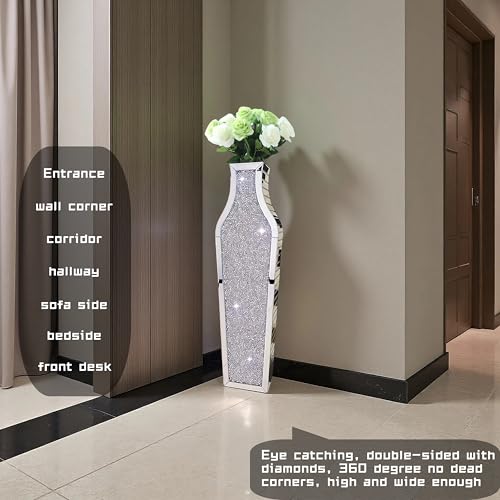 36" Extra Large Double Sided Crushed Diamond Vases, Extra Tall Mirrored Sliver Vase,Floor Vases Decorative Tall, Large Decorative Vase for Home,Office,Hotel Decor(10.6" L x5.37 W x 36" H) - size: 10.6" L x 5.37" W x 36" H