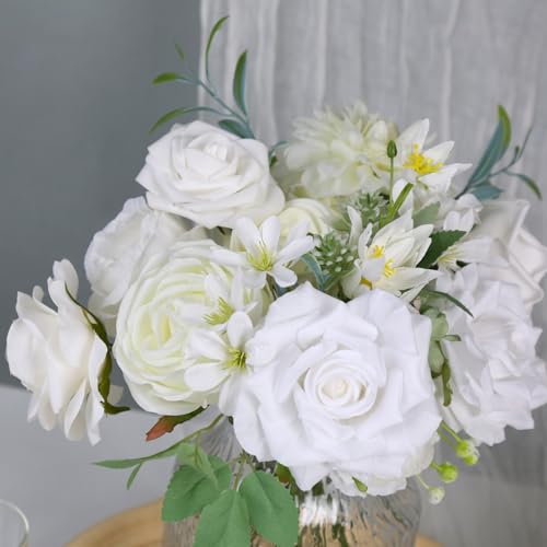 White Artificial Flowers Box Set Wedding Silk Fake Flowers for DIY Bouquets Table Centerpieces Garland Wreaths Baby Shower Party - color: Vibrant Ivory White