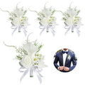 4PCS Calla Lily Boutonniere Handmade Romantic White Corsage Suitable for Wedding Ceremony, Anniversary, Dinner Dance (4), 10 x 14 cm