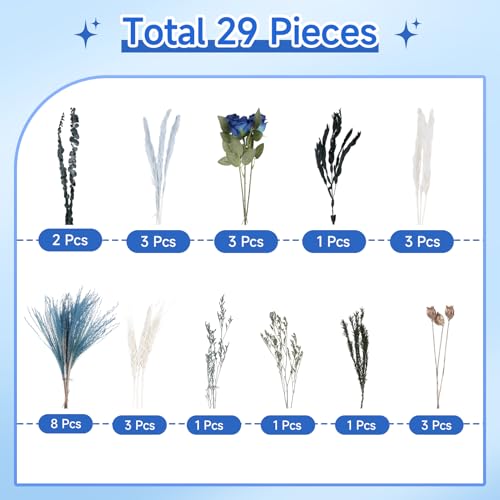 Boho Decor Bouquet Blue Pampas Grass Dried Flowers and Artificial Flowers for Home Office Wedding Centerpieces Vases