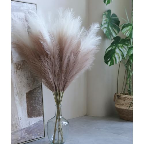 Faux Pampas Grass Tall, 9 PCS 43''/ 110 cm Large Fluffy Pampas Grass Decor, Fake Pompas Branches, Long Feathers for Floor Vase, Boho Flower Arrangement for Home Wedding Decor (Natural Beige) - color: Natural Beige