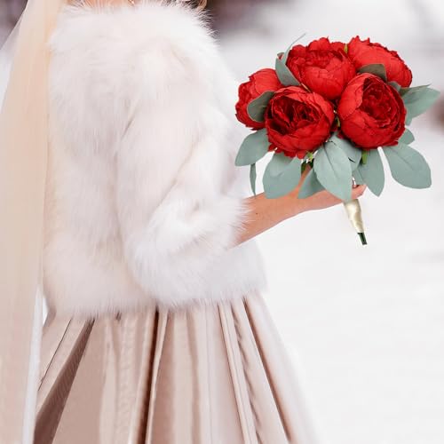 Artificial Peonies Flowers Bulk, 50Pcs 4’’ Red Peonies Fake Silk Flowers Heads for Table, Faux Peony Arrangements for Wedding, Valentine, Engagement, Party, Coffee, Dining Decorations(Red) - color: Red