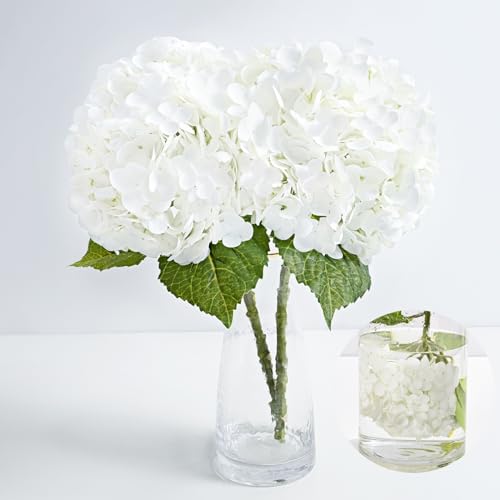 MARTINE MALL 2Pcs 21in Hydrangea Artificial Flowers, Latex Real Touch Hydrangeas Lifelike Large Hydrangea Flowers for Home Decor Party Arrangements Wedding Bouquets Centerpieces (White) - color: White, size: 2Pcs