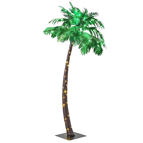 Lightshare 7 Feet Palm Tree 152LED Lights Artificial Fake Tree Decoration for Tiki Bar Outside Patio Porch Pool Christmas Nativity - size: 7ft