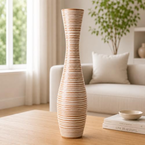 Leewadee Decorative Tall Floor Vase for Living Room Decor, 20″, White, Resin - color: White Wash, size: 20 inches