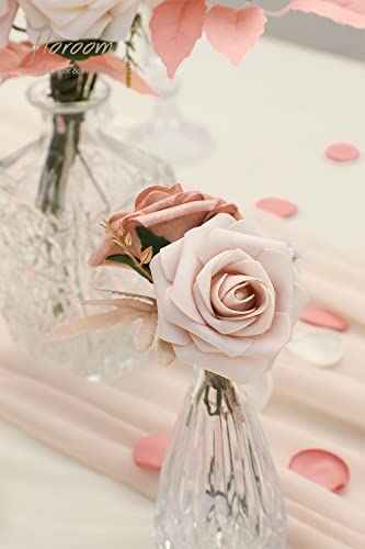 Floroom Artificial Flowers 25pcs Real Looking Morandi Peach Ombre Colors Foam Fake Roses with Stems for DIY Wedding Bouquets Bridal Shower Floral Centerpieces Party Tables Home Decorations - color: Shades of Morandi Peach