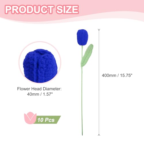 MECCANIXITY Tulip Crochet Flowers, Artificial Knitted Tulip Flower Completed Handmade Tulips Bouquet for Gift Home Birthday Wedding Decoration, Sapphire Blue Pack of 10 - color: Sapphire Blue