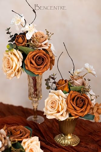 Terracotta Wedding Centerpieces Flowers Set of 6 Mini Bridesmaid Bouquets Pre-Made Flowers for Fall Wedding Decorations Artificial Flowers - color: Terracotta