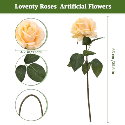 Artificial Rose Flowers, 4Pcs Real Touch Long Stem Faux Roses, Lifelike Latex Roses for Wedding Bouquet, Table Centerpiece, Home Decor, DIY Floral Arrangement, Yellow - color: Yellow
