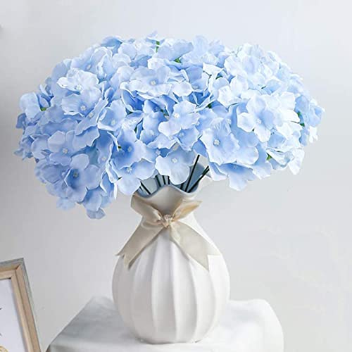 FagusHome Silk Hydrangea Heads 36 Pcs Artificial Flowers Heads and 3 Dozens Stems Fake Hydrangea Flowers with Stems for Home Wedding Decor (Light Blue) - color: Light Blue