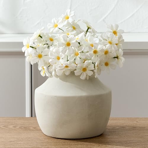 SIDUCAL Ceramic Decorative Flower Vase, 5.39 inch Pottery Farmhouse Rustic Vase, Small Terracotta Vases for Home Decor, Table, Living Room, Bathroom, Shelf, Mantel Decoration, Kiln-Fired White - color: 106-kiln-fired White