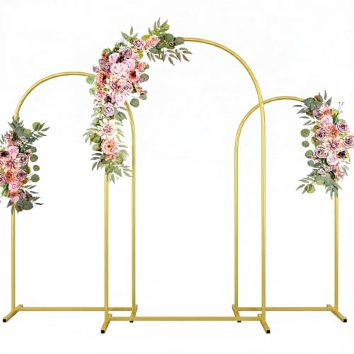 Metal Arch Backdrop Stand Wedding Arch Frame Set of 3 (7.2FT/6.6FT/6FT) Gold Backdrop Arch Stand for Wedding Ceremony Birthday Party Baby Shower Graduation Ceremony Decoration - size: 7.2FT,6.6FT,6FT