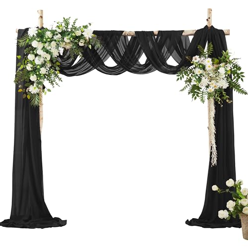 VACVELT Wedding Arch Draping Fabric - Black Chiffon, 1 Panel Sheer Drapes, 30 Inch x 20ft Chiffon Backdrop Curtain, Outdoor Sheer Drapery for Ceremony Party Ceiling - color: Black, size: 1 Panel
