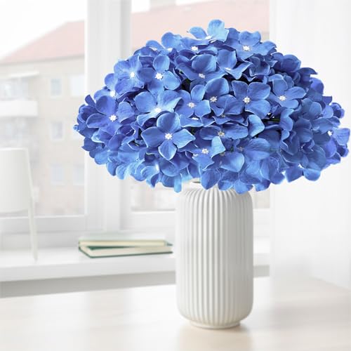 Hydrangea Artificial Flowers, 20 Pcs Royal Blue Hydrangea Artificial Flowers Bulk, Faux Hydrangea Flowers for Outdoor, Fake Silk Hydrangea Flowers with Stems for Wedding Decoration Decor - color: Royal Blue, size: 20 Pcs