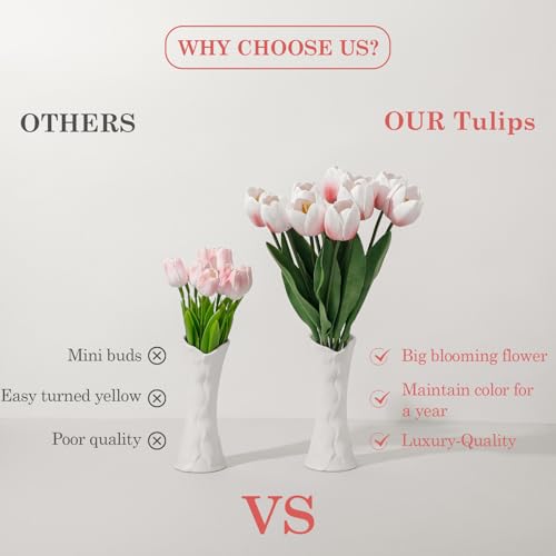 Blush Pink Fake Tulips,18.5" PU Artificial Tulips Flowers for Spring Easter Home Kitchen Wedding Bouquet Bulk Mother's Gift Day Decorations - color: Blush Pink