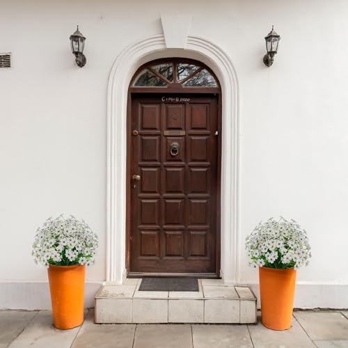 21 Bundles Outdoor Artificial Flowers UV Resistant Fake Silk Flowers No Fade Faux Plastic Plants Garden Porch Window Box Decoration(White) - color: White