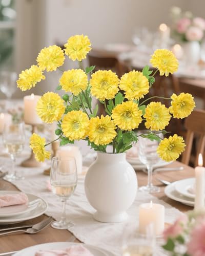 Coferset 6pcs Artificial Silk Mums Flowers Realistic Chrysanthemum Stems 22" Fake Gerbera Daisy for DIY Bouquet Centerpieces Floral Arrangements Vase Fillers Wedding Shower Decorations(Yellow) - color: Yellow