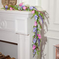 Giegxin 1 Pcs 6 ft Artificial Flower Garland with Lilac and Lavender Purple Pink Flower Fake Wisteria Vines Summer Greenery Eucalyptus Garland for Wedding Mantle Porch Stair Table Indoor Decor - style: Lilac