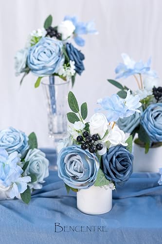 Dusty Blue Wedding Centerpieces Flowers Set of 6 Mini Bridesmaid Bouquets Posy Bouquet Pre-Made Wedding Flowers Centerpieces for Table Artificial Flowers - color: Dusty Blue