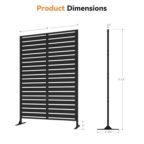 Modern Shade Metal Privacy Screen Outdoor 72" H x 48" W, Stable & Durable Privacy Fence Panels for Instant Privacy & Space Division, Freestanding Decorative Patio Screens for Outdoor, Black (1 Panel) - size: 1 Panel