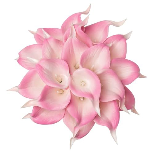 DuHouse 20Pcs Artificial Calla Lily Flower Real Touch Latex Flowers for DIY Wedding Bouquet Party Home Decor (White Pink) - color: White Pink, size: 20pcs