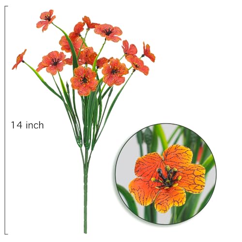 Outdoor Artificial Flowers 21 UV Resistant Bundles Fake Flower Plastic Plants Faux Silk Flowers Porch Hanging Garden Porch Window Box Decorating (Orange) - color: Orange