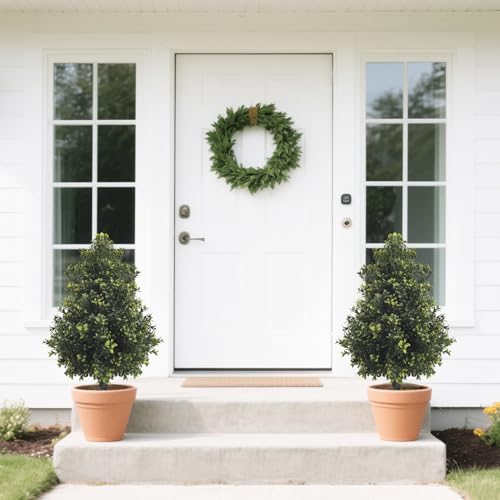 Artificial Boxwood Topiary Ball Tree with Ground Spike, Set of 4 Artificial Shrub Bushes, Fake Evergreen Tree for Porch, Artificial Plants for Outdoor Planters Indoor UV Resistant - color: 4pcs-boxwood-tower