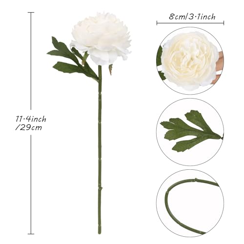 IPOPU 10pcs Ivory Peonies Artificial Flowers Silk Peonies with Stems Real Look Fake Peony for Home Table Decorations Wedding Faux Flowers Arrangements (Ivory) - color: Ivory