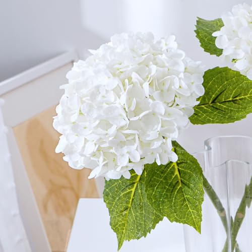 Waipfaru 21" Real Touch White Hydrangea Artificial Flowers with Long Stem & Leaves, Full Latex Faux Hydrangea Flowers for Home Decor Party Floral Arrangements Wedding Bouquets Centerpieces, 5Pcs - color: White, size: 5pcs