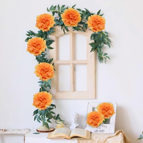 20 Pcs Artificial Flower Peonies, 5" Silk Fake Peonies with 6" Stems No Leaf, Faux Peonies Flowers for Decoration Wedding Home Party Centerpiece Decor Floral Art (Orange) - color: Orange