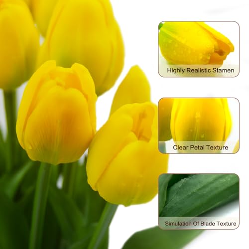 15pcs Artificial Tulips Flowers, Fake Tulips Real Touch, Faux Latex Bouquets, for Party Wedding Home Room Decoration (Yellow) - color: Yellow, size: 15.75in