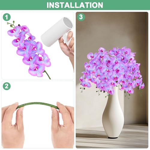 M METERXITY 6-Pack Artificial Orchid Flowers 9 Large Petals 37 Inch Faux Phalaenopsis Silk Bouquets Real Touch Dark Purple Fake Orchids for Home/Wedding/Christmas/Party/Garden Office - color: Dark Purple
