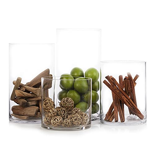 Enova Floral Clear Glass Cylinder Vase 6 x 6 Inches Round Flower Vase, Pillar Candle Hurricane Floating Candle Holder Vase, Small Floral Glass Vase for Decoration Home, Wedding Centerpiece (1 Piece) - size: 6W x 6H
