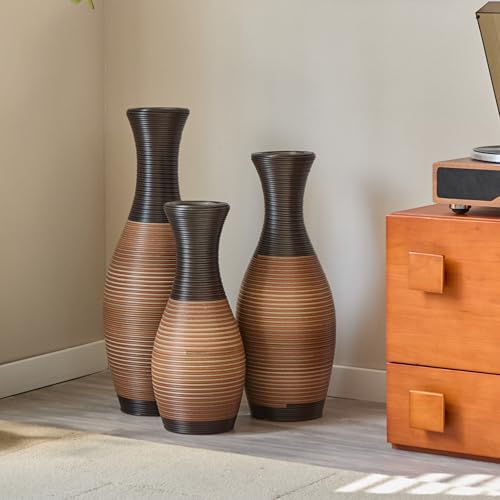 Tall Floor Vase Set of 3, 27.5/23.6/19.6in Large Imitation Rattan Vases for Living Room, Dining Room, Hallway, Office Decor & Farmhouse Style Centerpiece - color: Floor Vases Imitation Rattan a