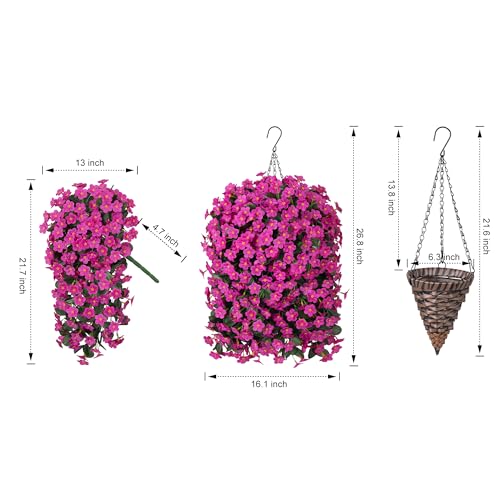 HyeFlora Artificial Fake Hanging Flowers Plants Baskets for Outdoor Spring Decoration, Faux Silk Fuchsia Daisy Mums Trailing Orchid UV Resistant for Home Outside Porch Garden Yard Patio Decor - color: Fuchsia Daisy
