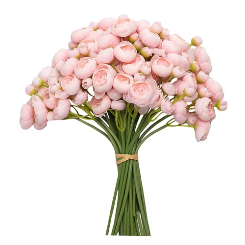 32Pcs Ranunculus Artificial Flower, Faux Silk Mini Pink Ranunculus Flowers for DIY Bouquet, Bulk Fake Peony Wedding Filler Flowers for Centerpieces Arrangements Bridal Shower Decorations - color: Pink