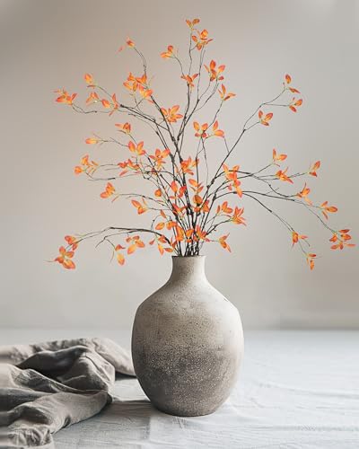 DuHouse 34" 5Pcs Artificial Ficus Branches Artificial Fall Greenery Stems Branches for Vase Filler Home Decor Table Centerpieces Garden Decoration(Orange) - color: Orange, size: 34"