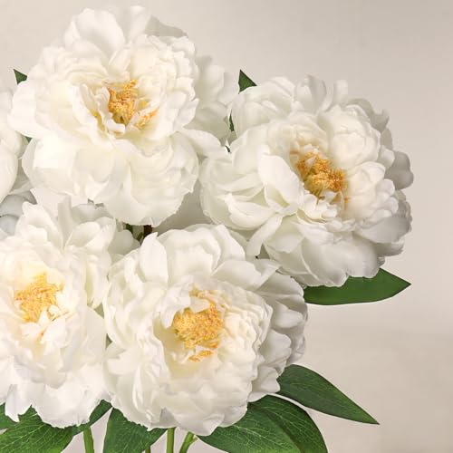 Fake Flowers White Peonies 16 Inch 6 PCS Bulk White Peony Artificial Flower Stems Faux Silk Peonies Flowers for Vase Floral Arrangements Real Touch Peony for Home Table Centerpiece Shelf Decor