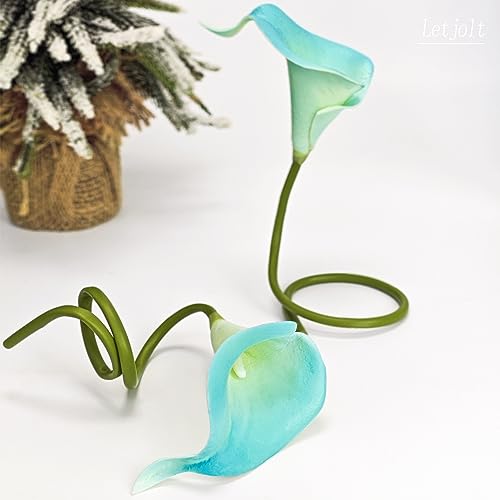 Letjolt Artificial Calla Lily Peacock Blue Flowers 20 Pieces | Artificial Flowers Bouquet, Wedding Bride Shower, Blessing Gift, Home Decoration, Faux Calla Lilies - color: Peacock-blue