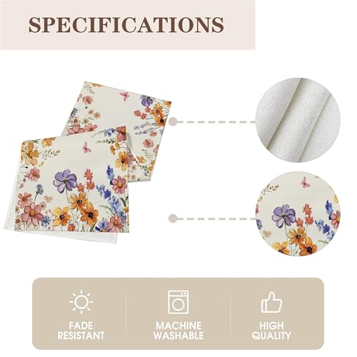Spring Wildflowers Floral Table Runner Farmhouse Burlap Butterfly Seasonal Outdoor Summer Home Dining Centerpiece for Home Decor 13x72 Inch - color: Wildflowers, size: 13x72inch